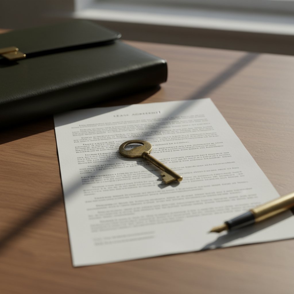 Brass house key resting on a lease agreement — symbolizing the contractual commitment of investor-aligned management
